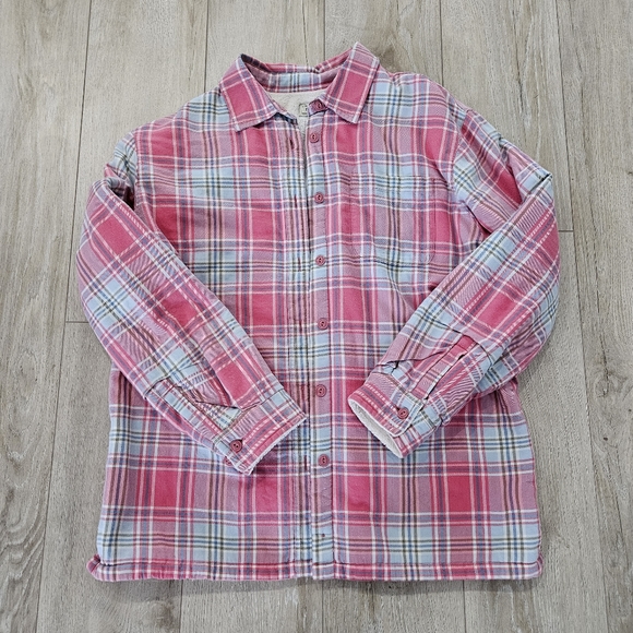 L.L. Bean Sherpa lined Pink Plaid Long Sleeve, L 14-16 (Small) - Picture 1 of 7
